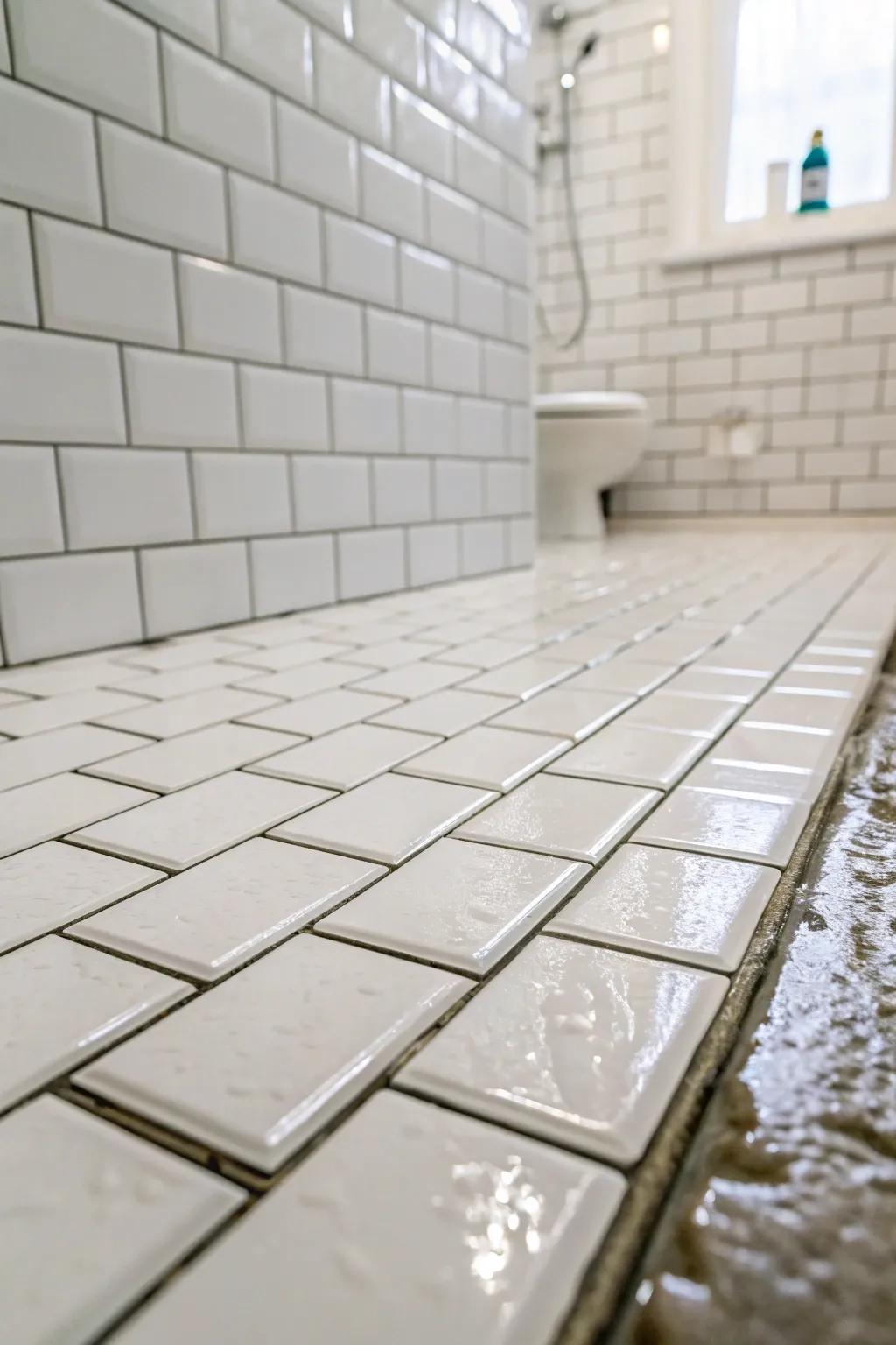 Brick-style tiles provide a timeless and refined design for any shower.