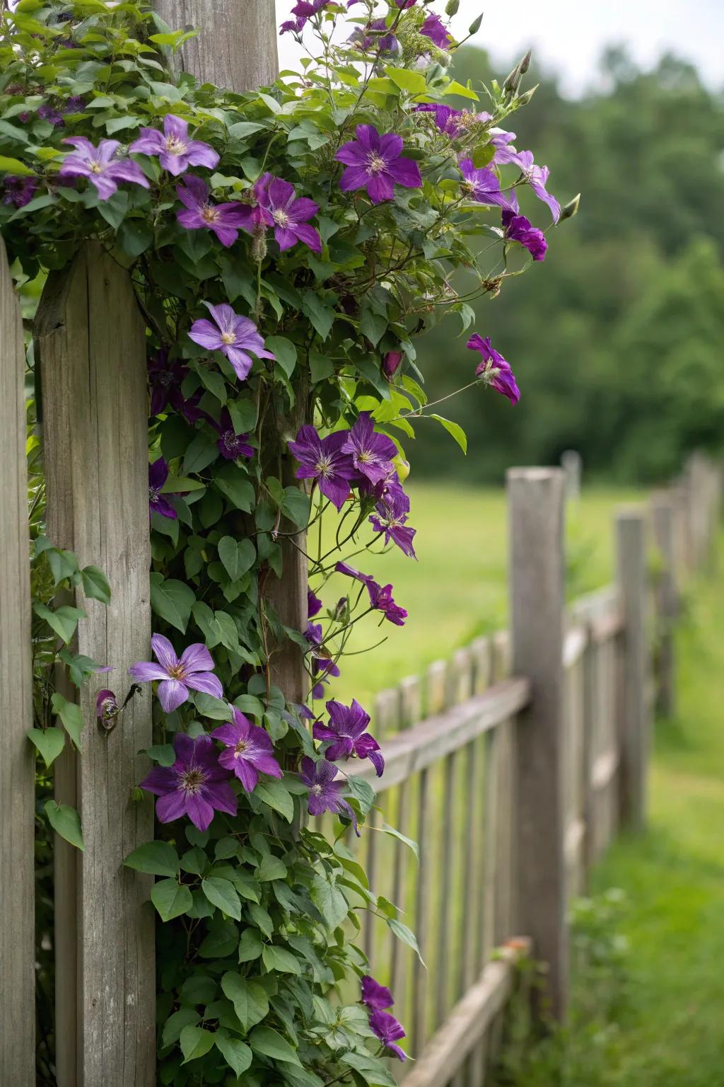 Clematis vines inject vertical sophistication and color to fences.