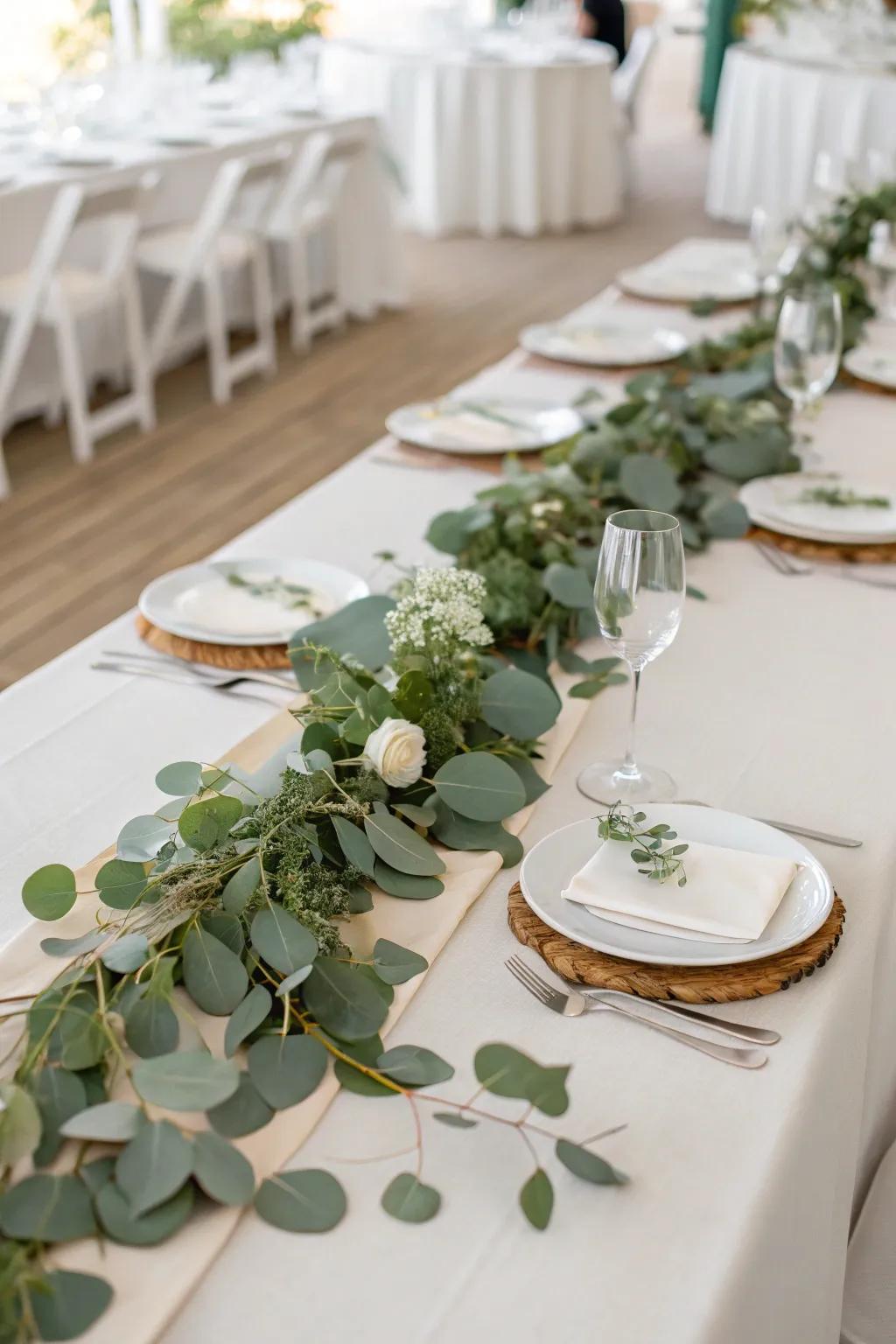 Eucalyptus foliage introduces an element of freshness to the table.