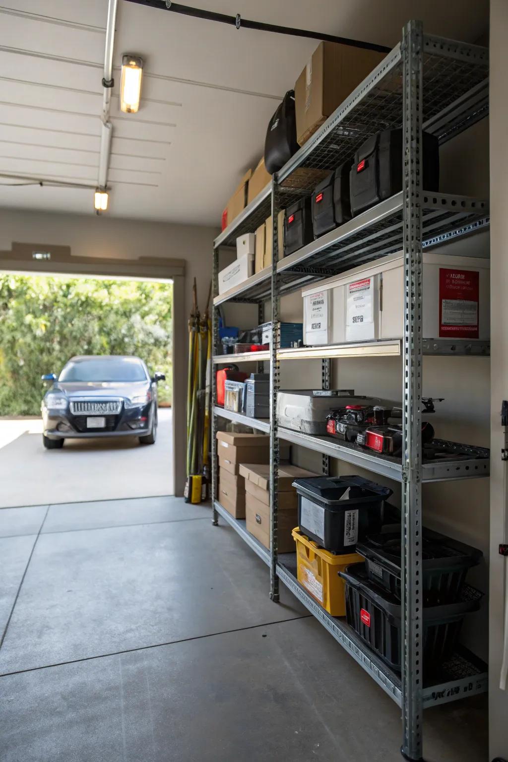 Robust shelves provide adaptable storage solutions.