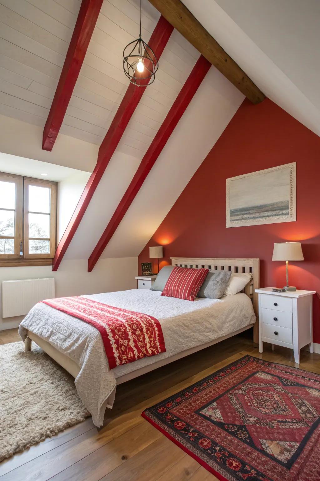 In this chic bedroom, contrast highlights architectural interest.