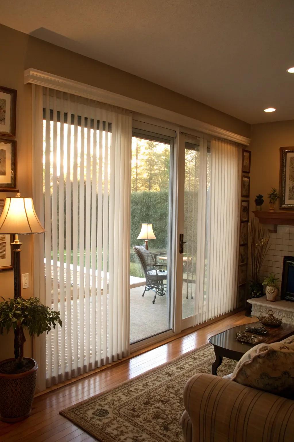 See-through upright blinds keep things private without blocking out the light.