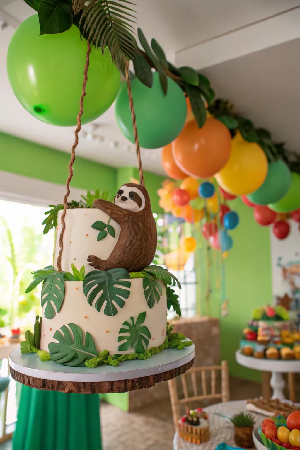 A hanging tranquil cake adds a playful element.