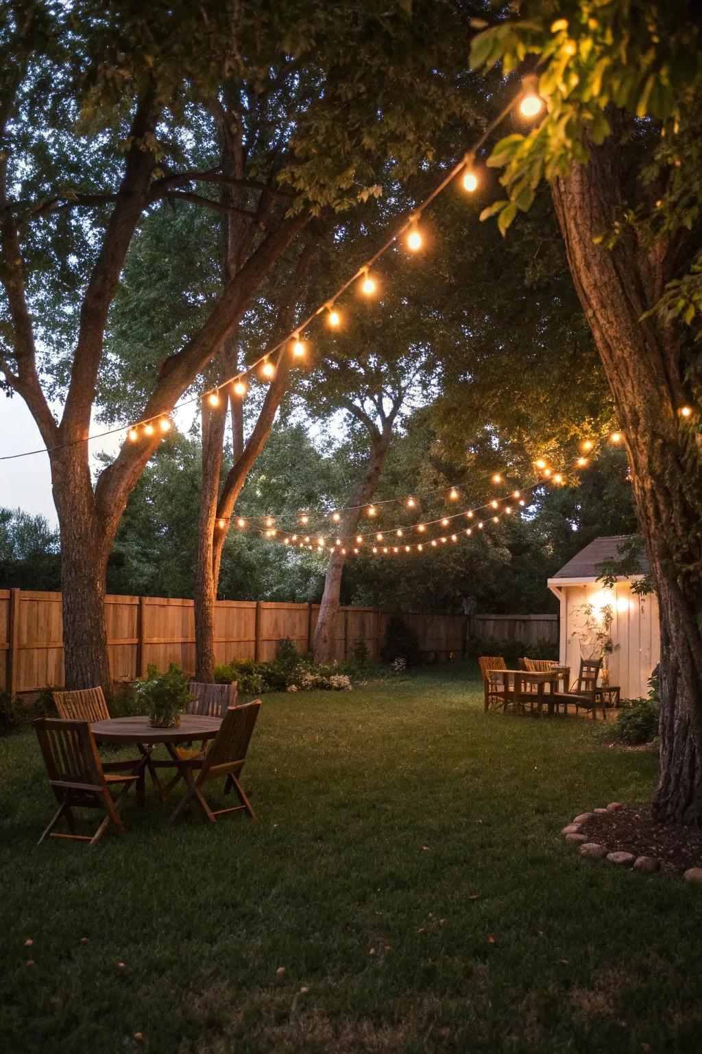 Fairy lights bring a captivating charm to any small backyard.