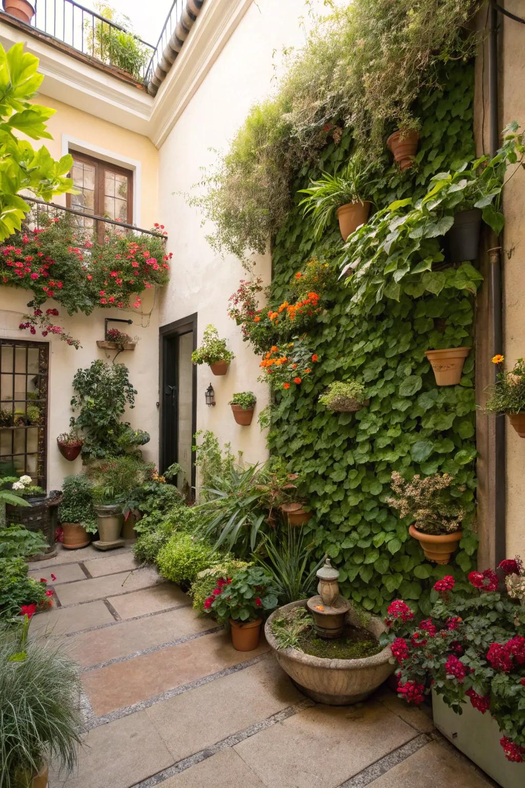 Upright gardens introduce greenery without occupying much room.