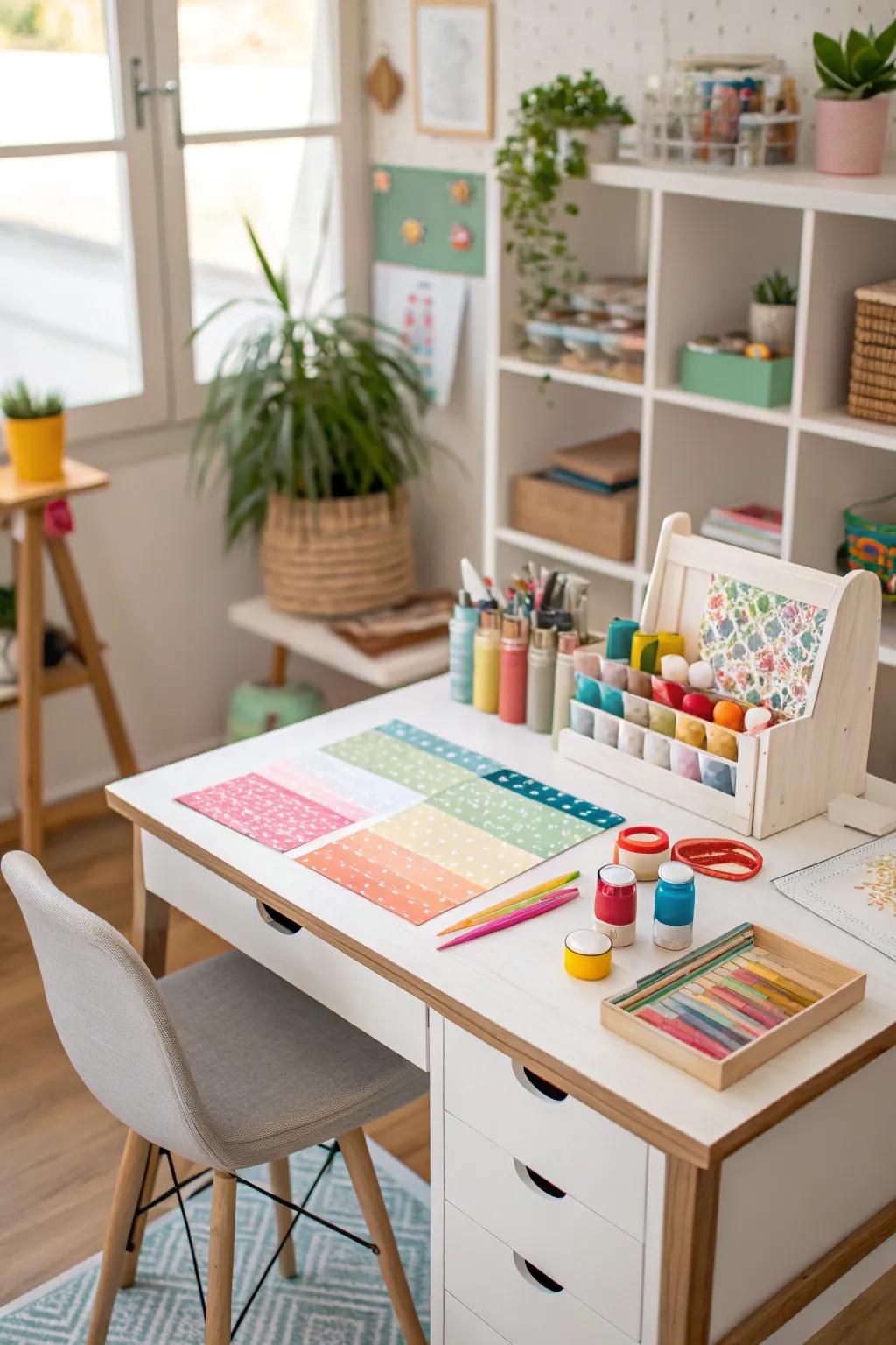 A small desk can fit almost anywhere, giving you a perfect surface to create on.