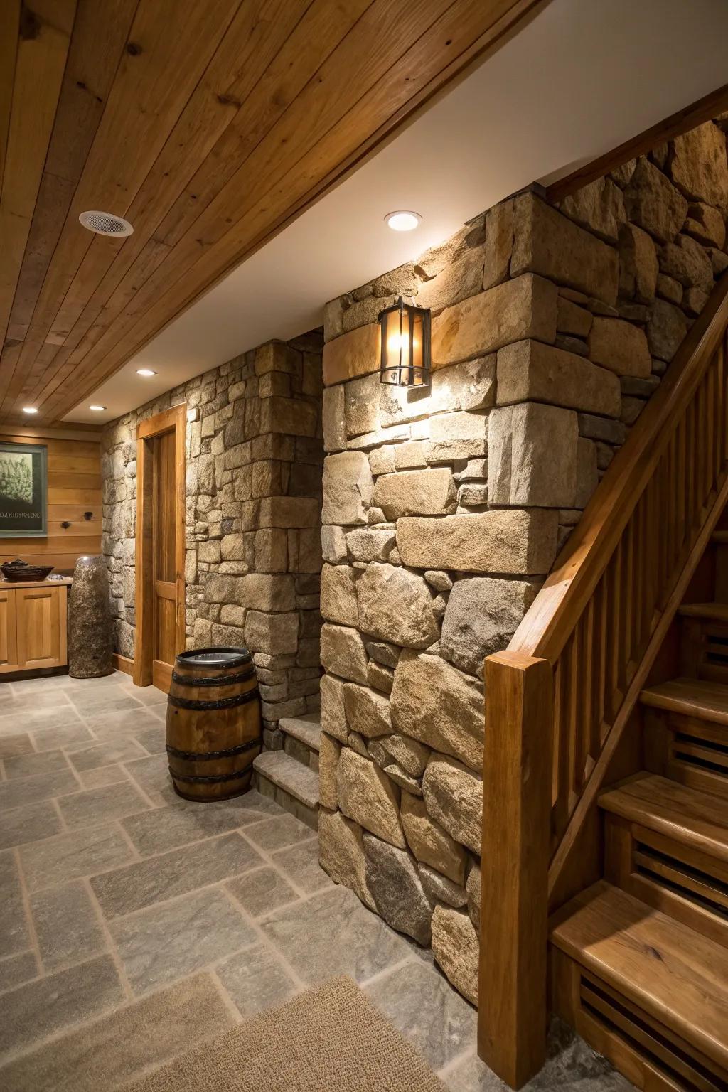 Incorporate diverse textures into your basement's design for added depth.