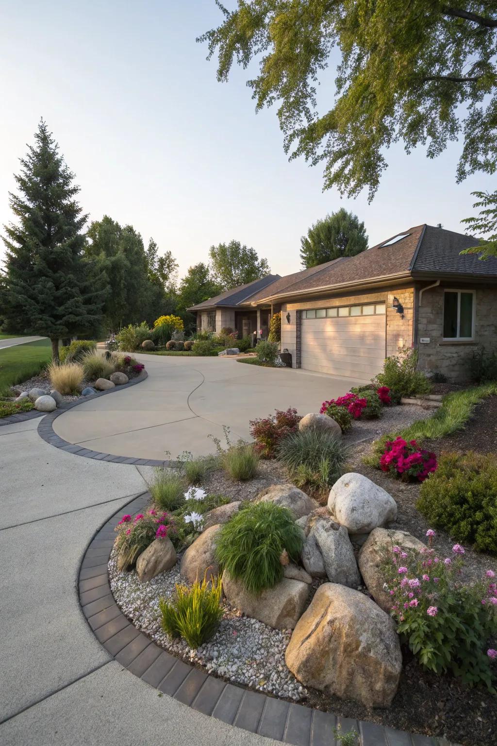 A round driveway maximizes area and injects visual interest.
