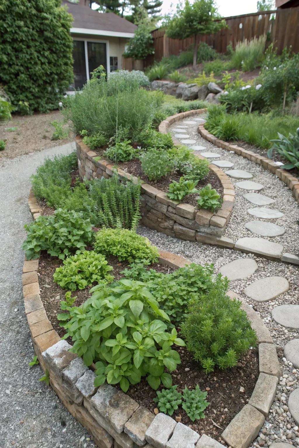 An herb coil provides a creative and effective method for growing diverse herbs.