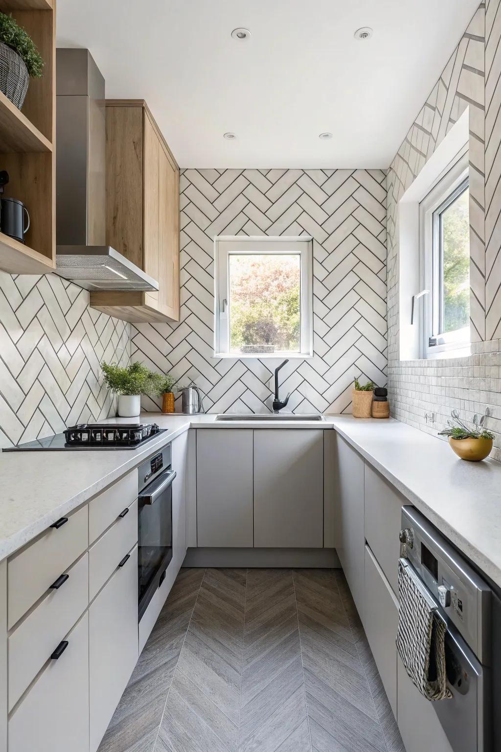 Use geometric designs to create a prominent kitchen style.