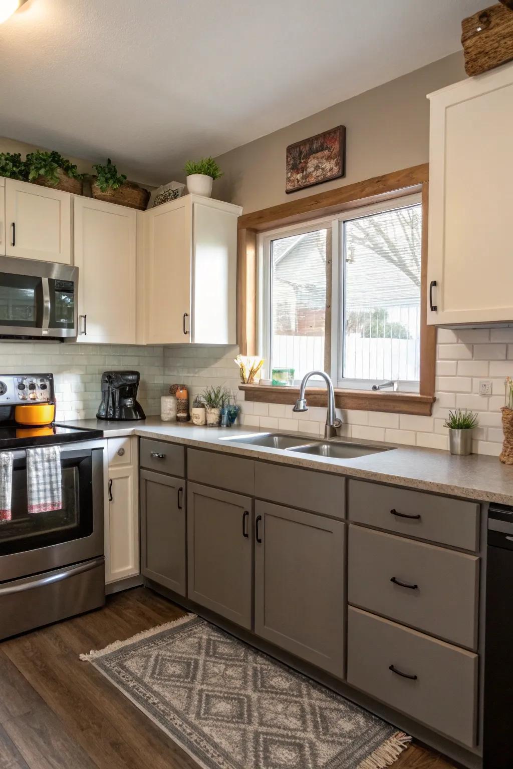 Dual-tone cabinet schemes introduce dimension and intrigue.