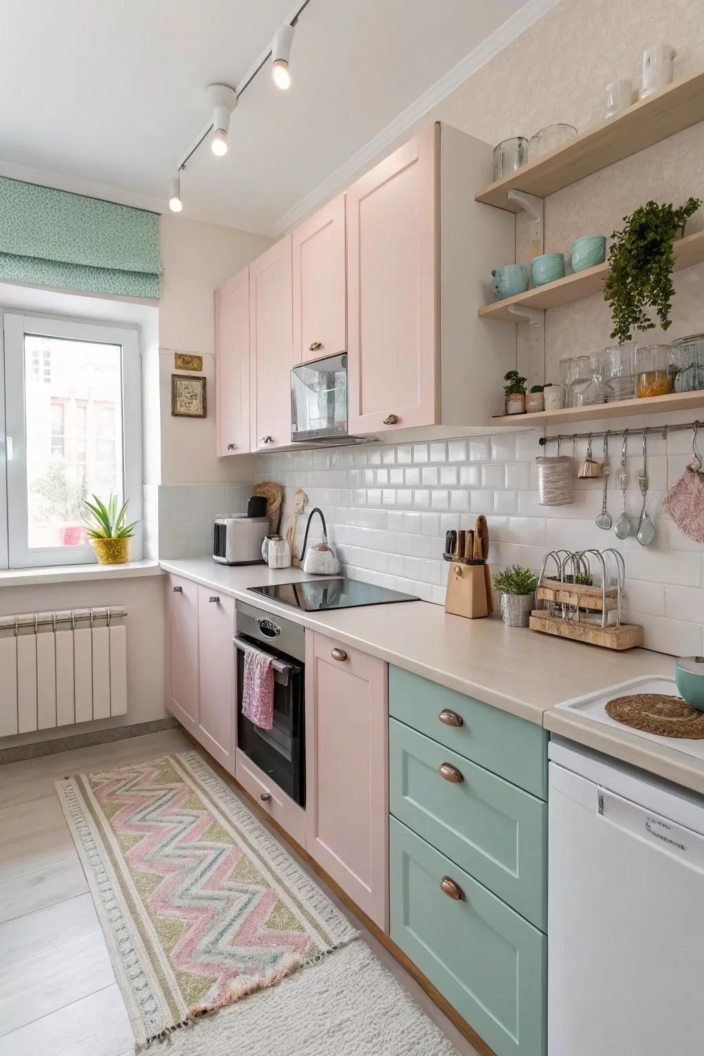 Bright colors create an airy and open feeling in small kitchens.