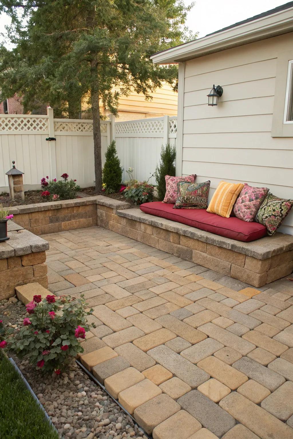 An efficient seating option utilizing current patio walls.