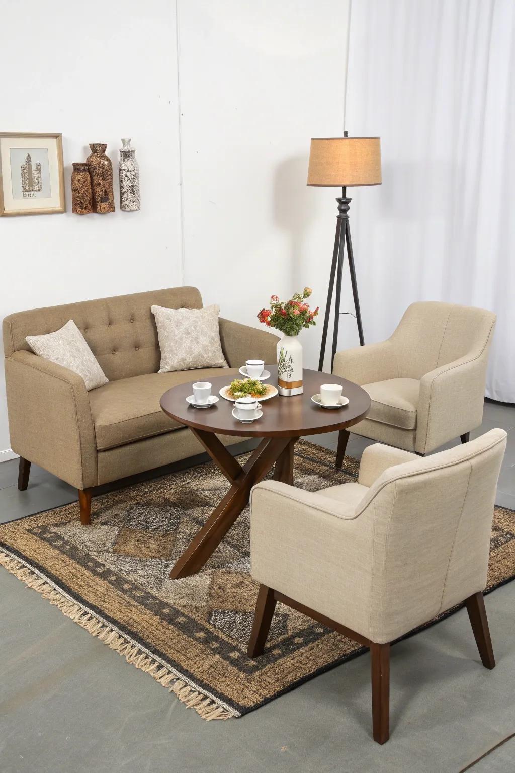 A multi-functional center table provides style while maximizing space.