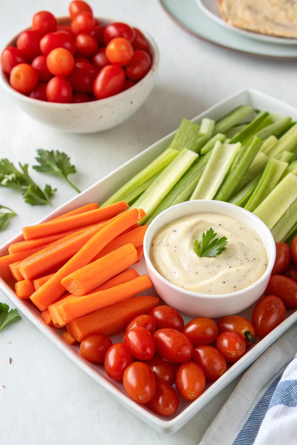 An abundance of vegetables, perfect for mindful snacking.