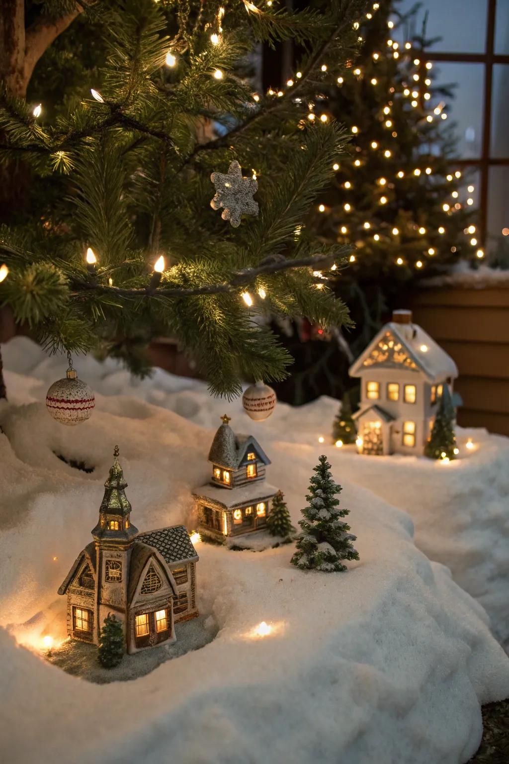 Place your village under the tree to enhance its charm and warmth.