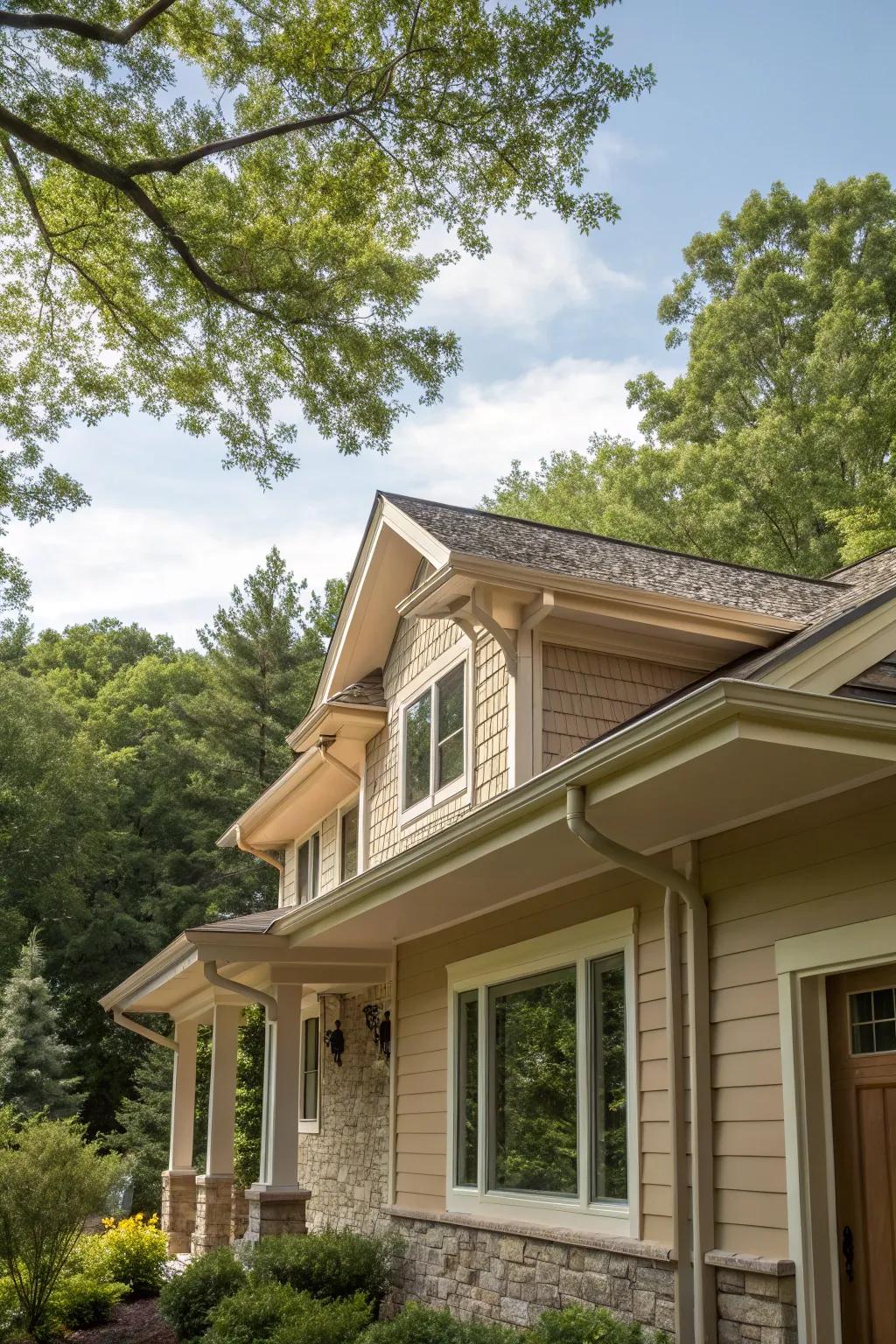 Natural tan soffit and fascia deliver an inviting and pleasant charm.