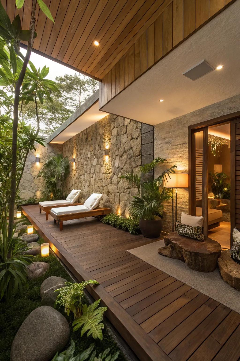 Elements inspired by nature create a relaxing setting.