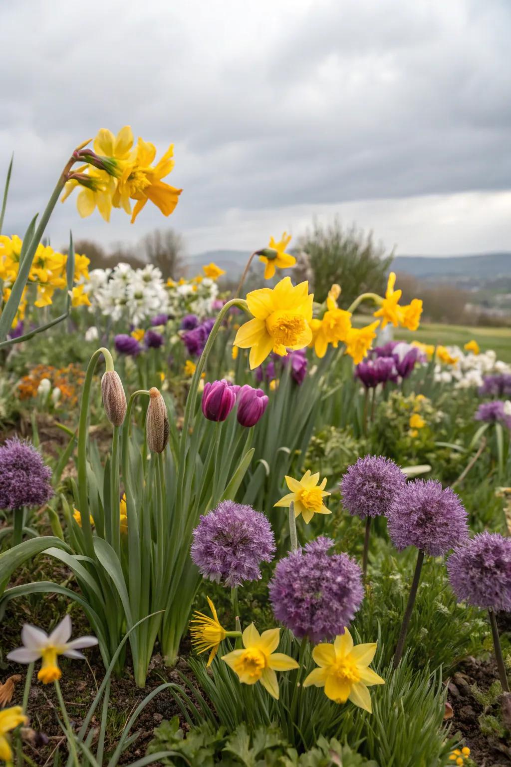 An assorted flower bed presenting a lively array of textures and colors.