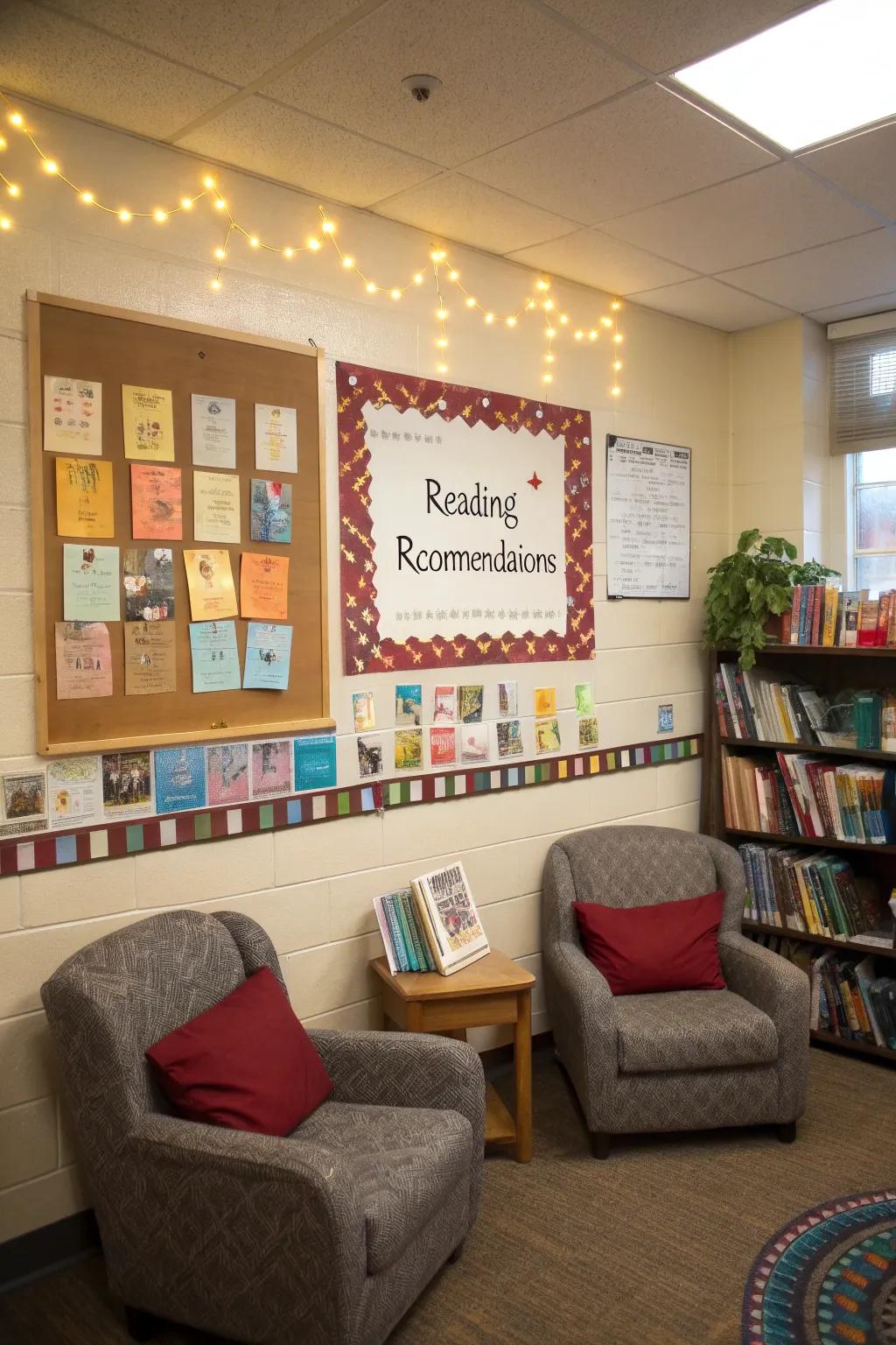 Promote seasonal reading with a bulletin board centered around books.