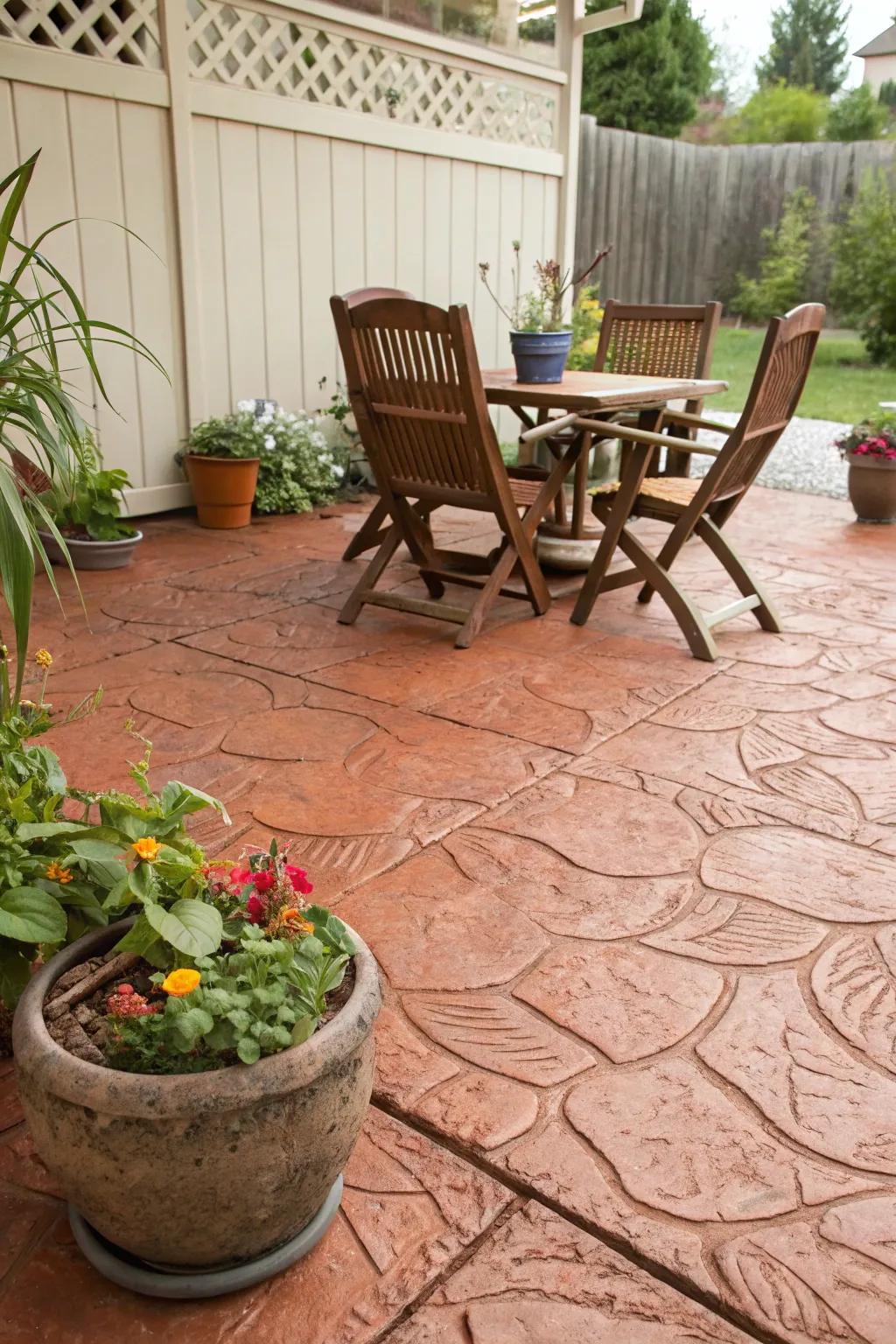 Terracotta shades infuse Mediterranean warmth into this outdoor area.