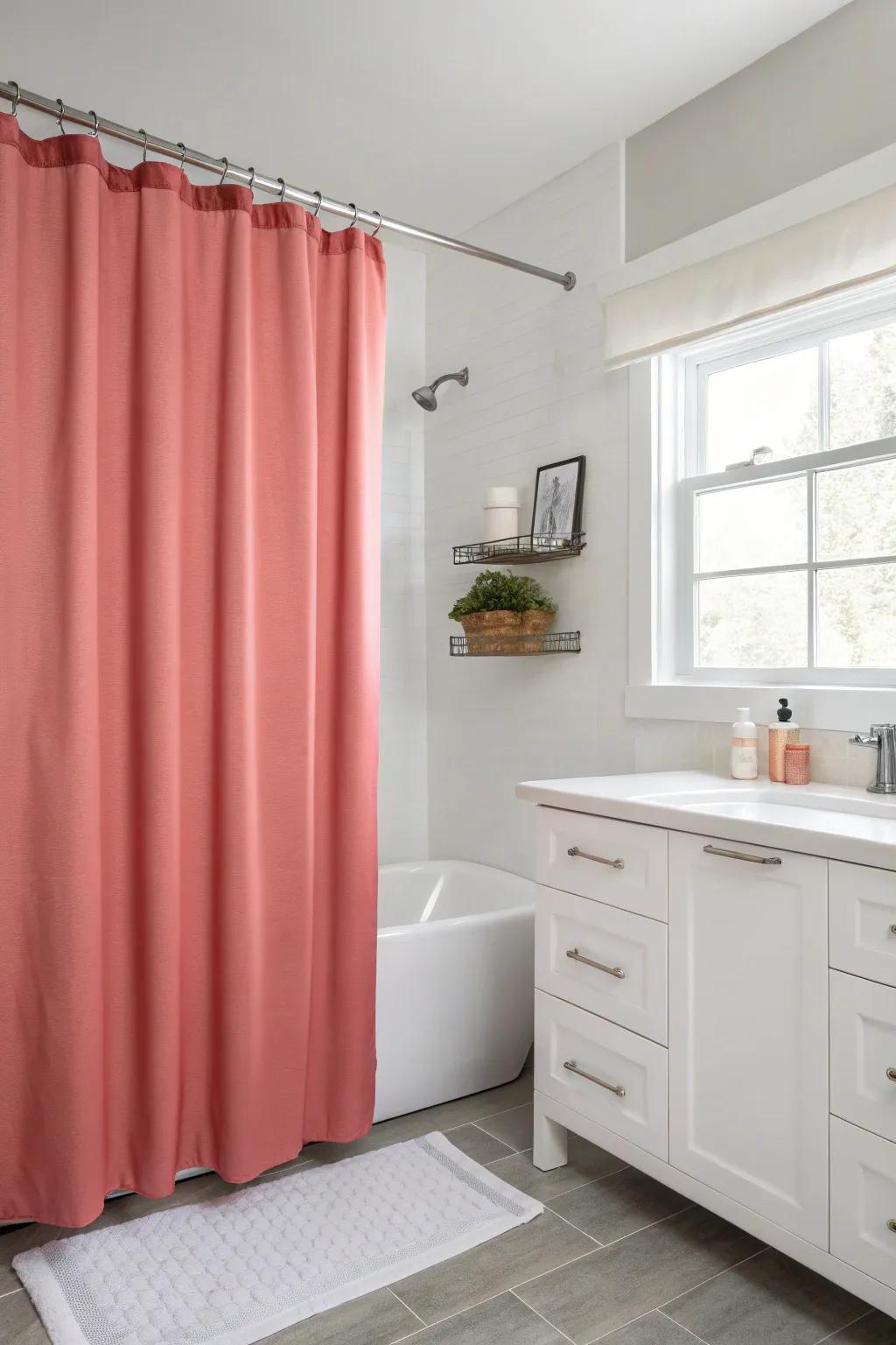 Single-color shower curtains encourage a serene and elegant area.