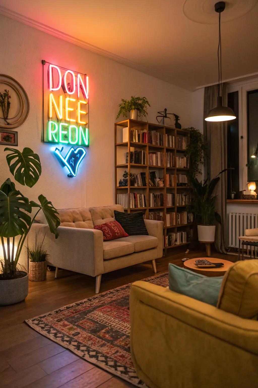 A neon sign provides a modern flair to your streaming setup.