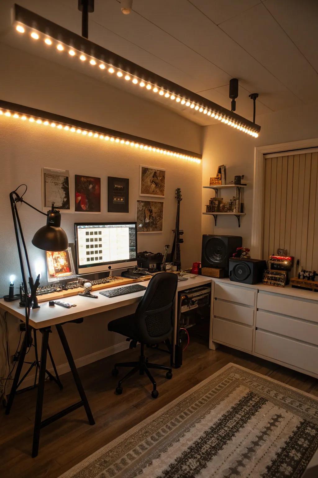 Ambient lighting can turn your workspace into a creative sanctuary.