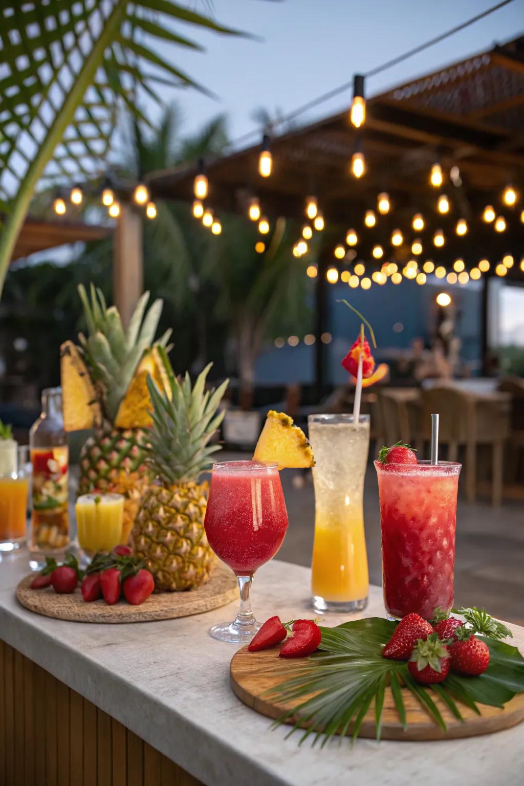 A vibrant tropical cocktail bar for summertime get-togethers.