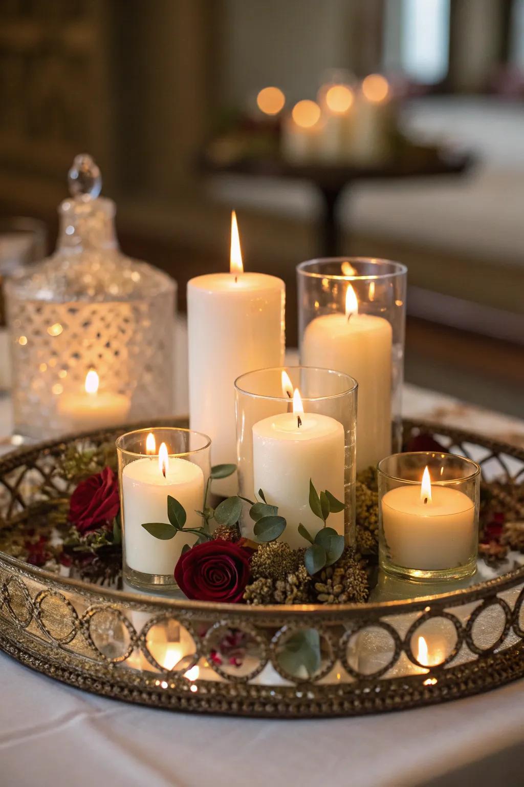 An elegant candle display that gives off a cozy and inviting radiance.