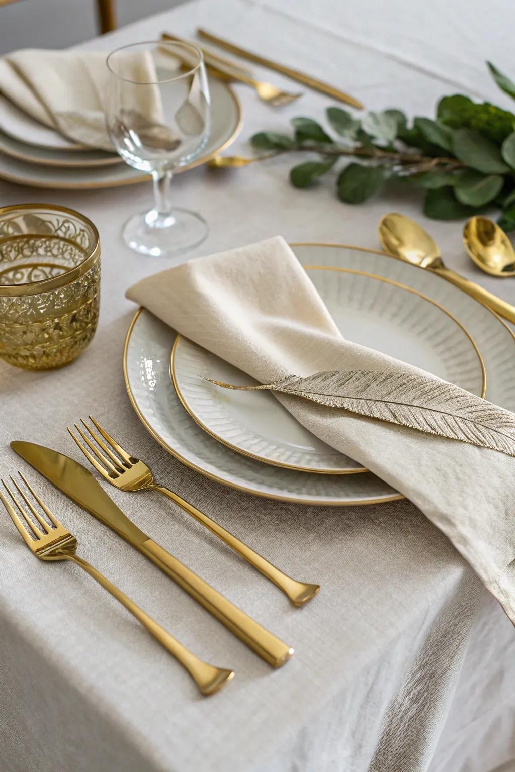 An opulent table arrangement accentuated with golden accents.