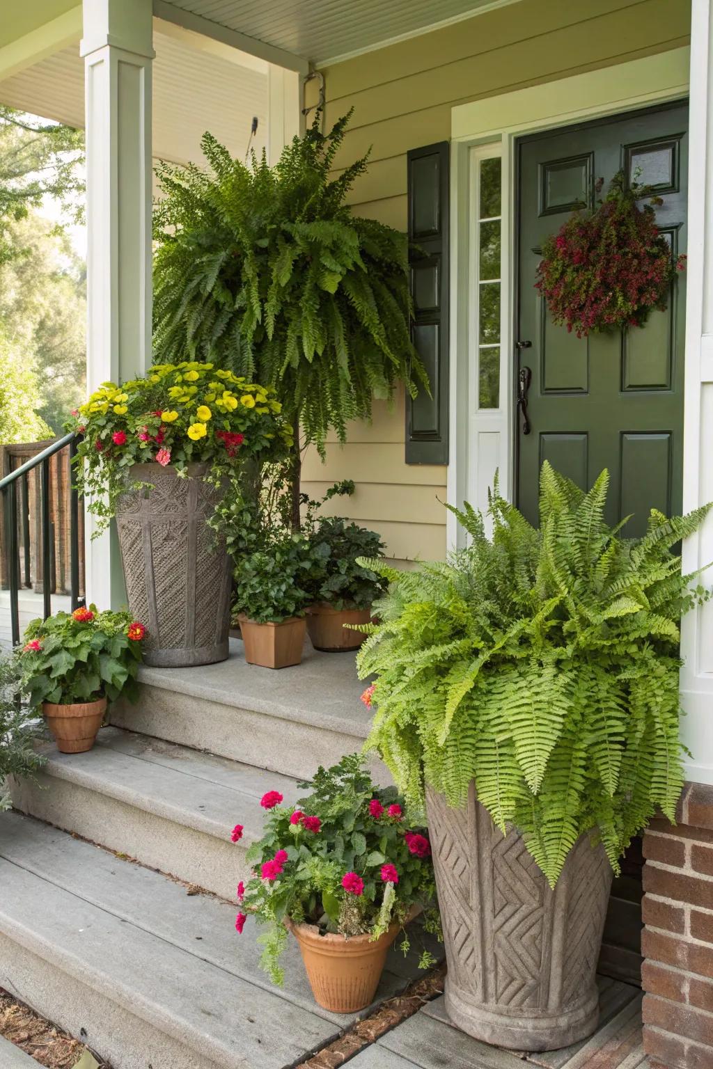 Tiered containers create depth and dimension.