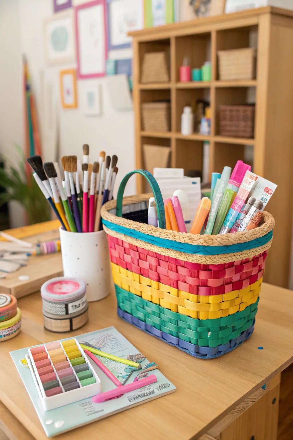 Get creative with a basket full of artistic supplies.