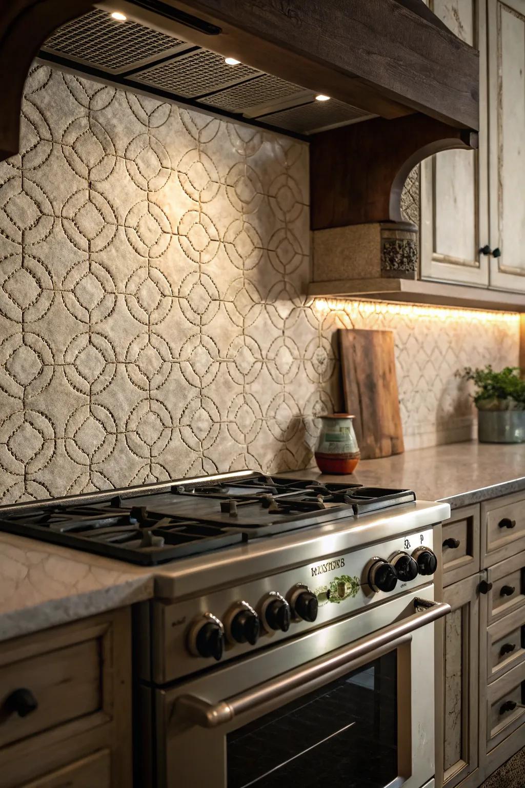 Textured panels introduce a tactile dimension to your kitchen's aesthetic.