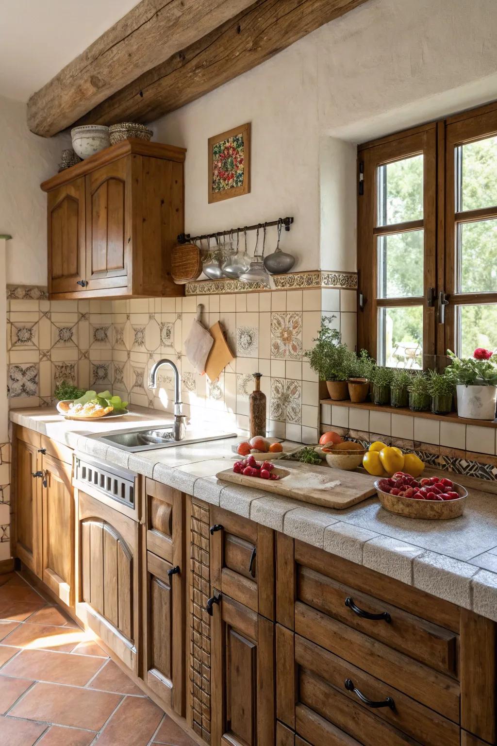 Rustic tiles give this welcoming kitchen warmth and character.