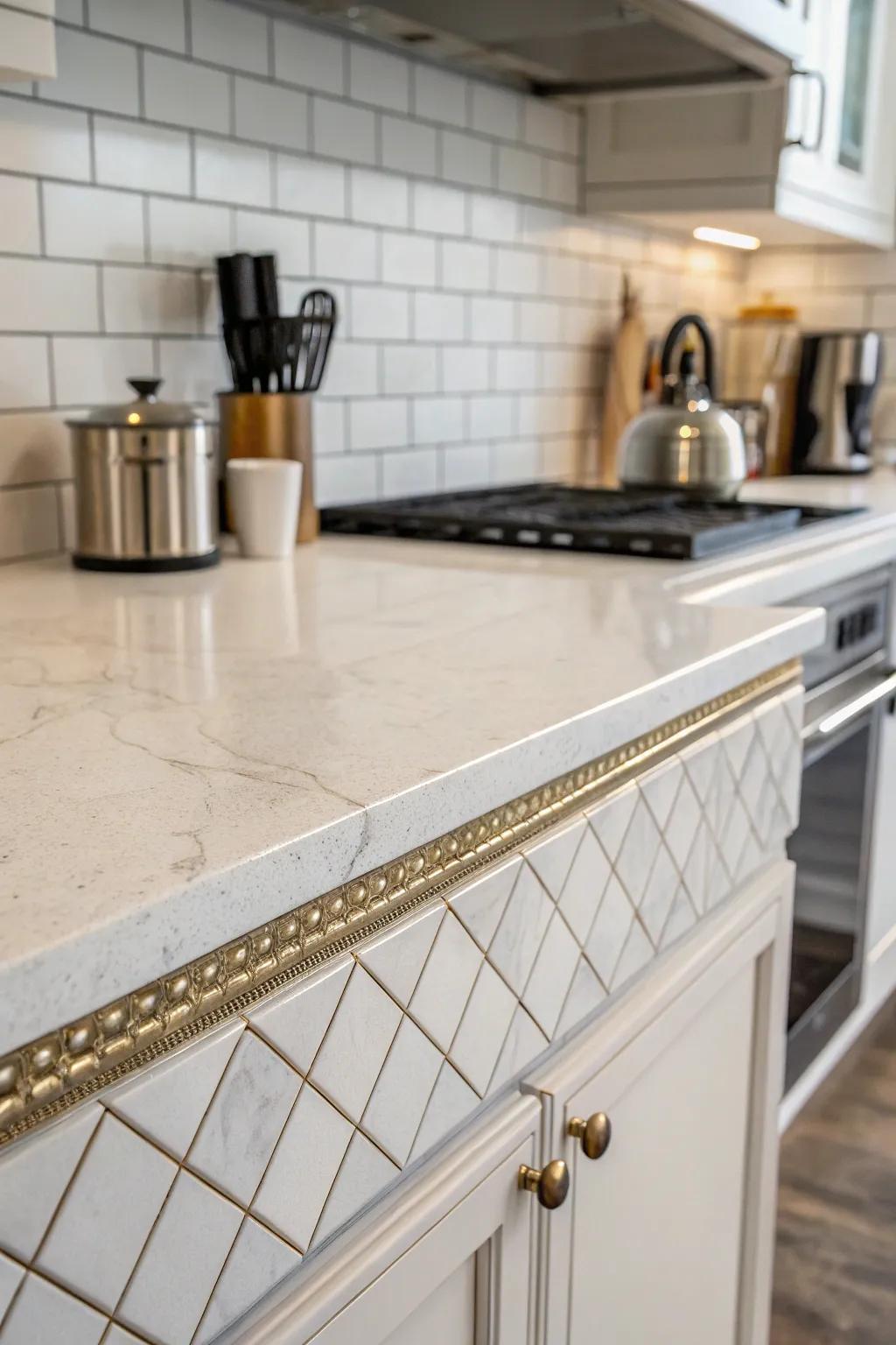 Curved edge trims offer both style and practicality to the edges of your countertops.