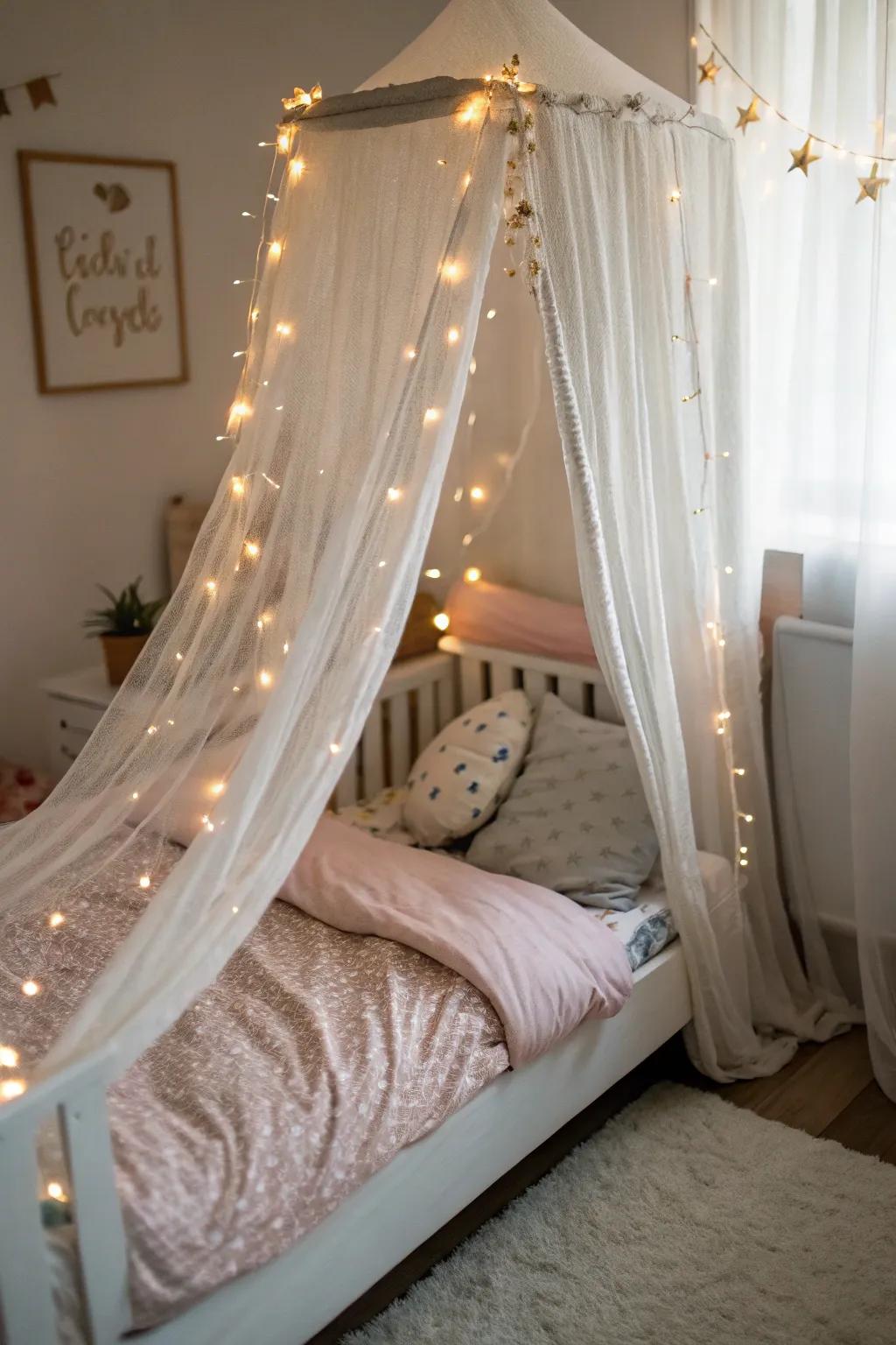 A magical canopy bed, sparking sweet dreams.