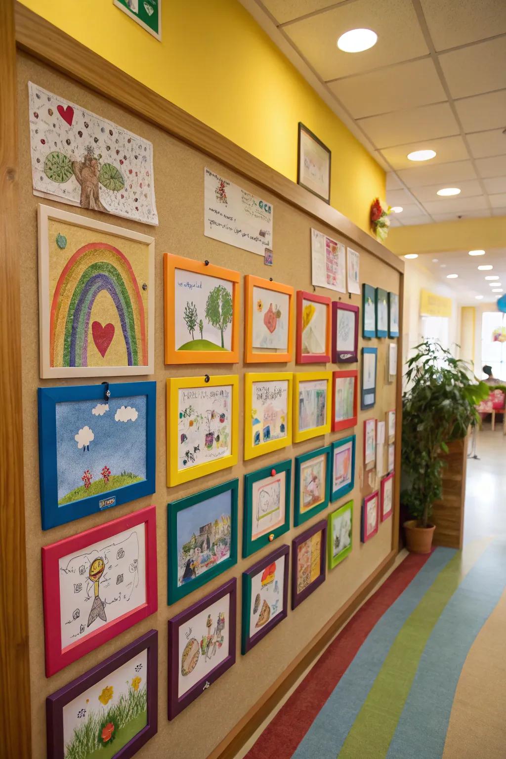 A display board presenting a scaled-down art space exhibiting children's artwork.