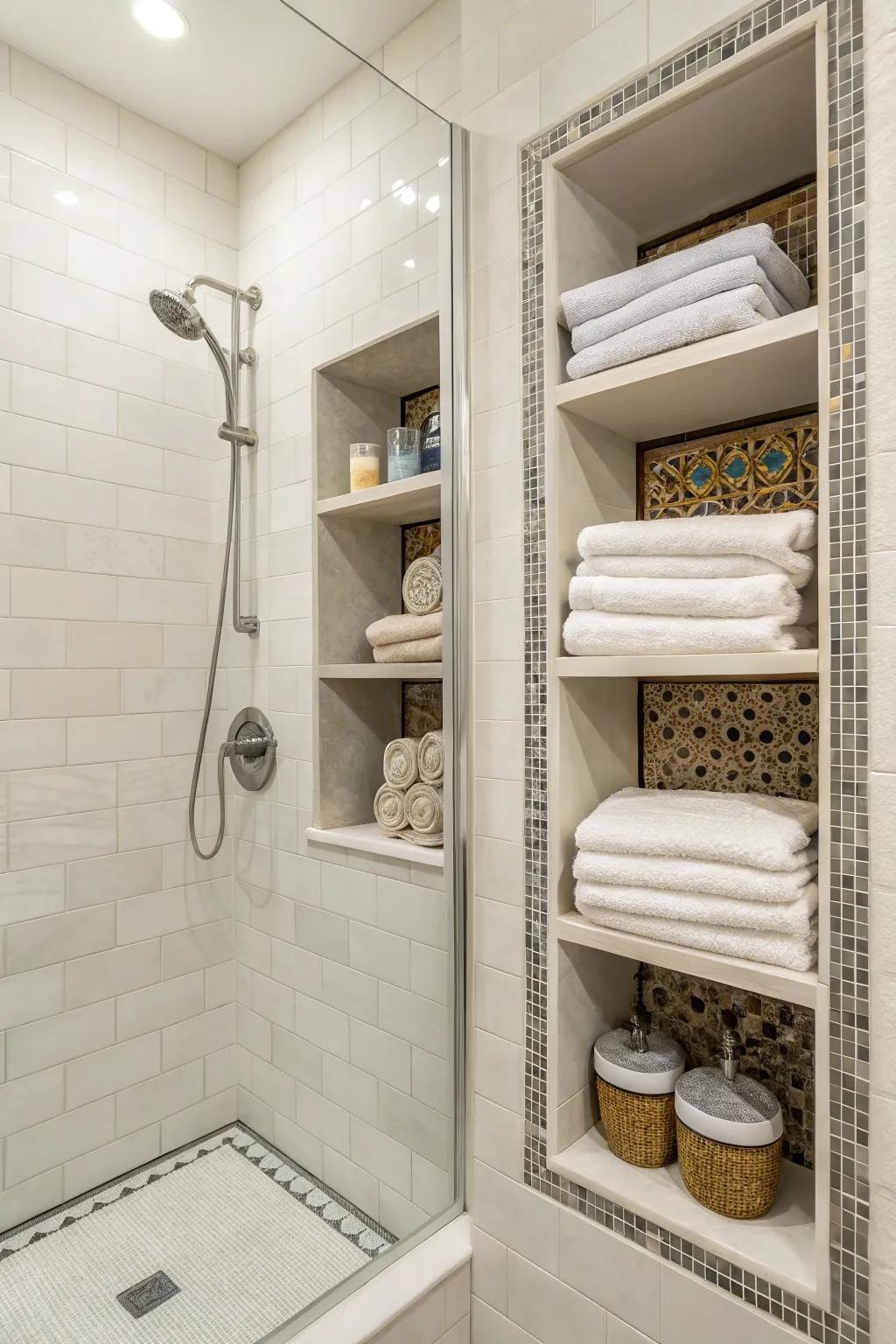 Integrated spaces offer a tidy and accessible storage choice.