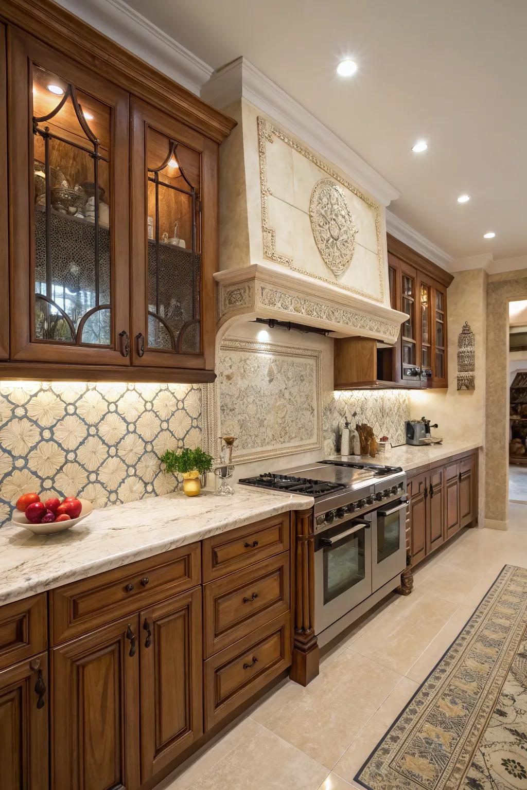 Elegant marble surfaces bring a dash of luxury to this classic kitchen.