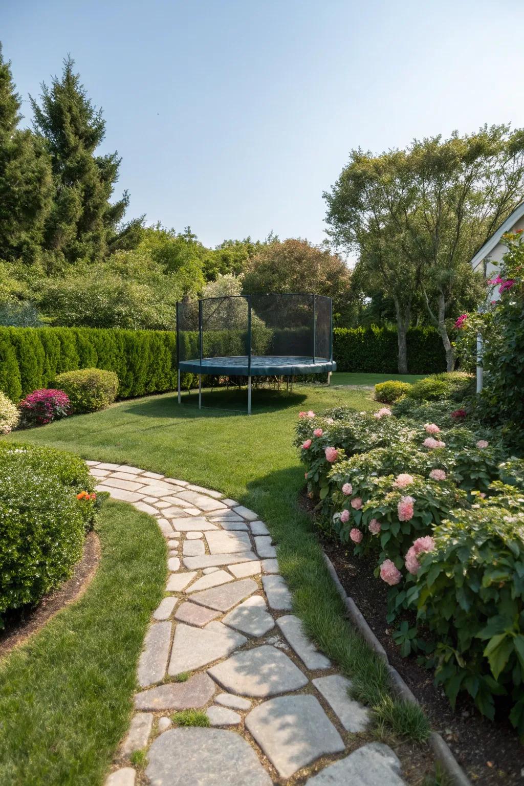 A whimsical stone path leading guests to the jumper.