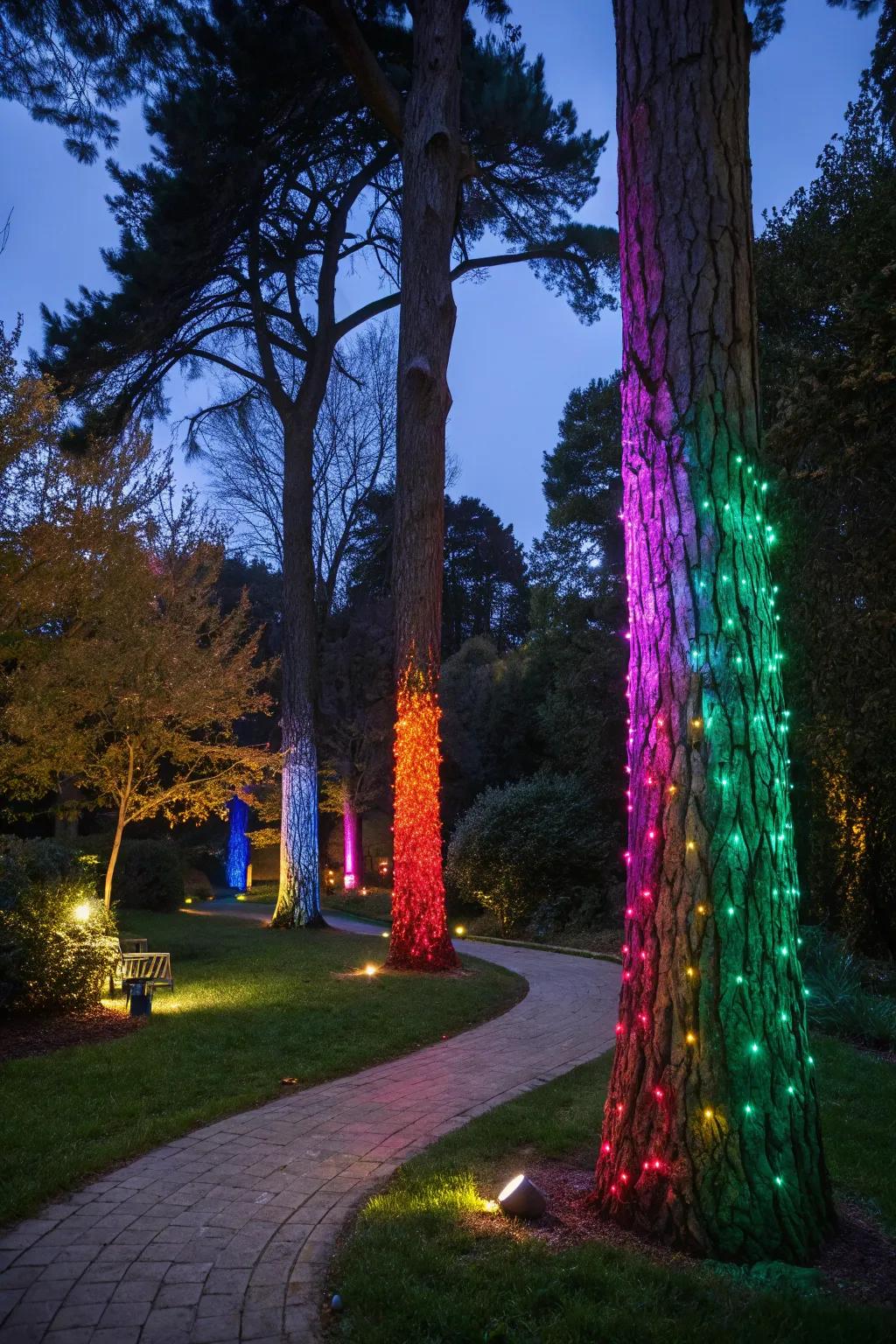 Colorful lights contribute a lively ambiance to any garden.