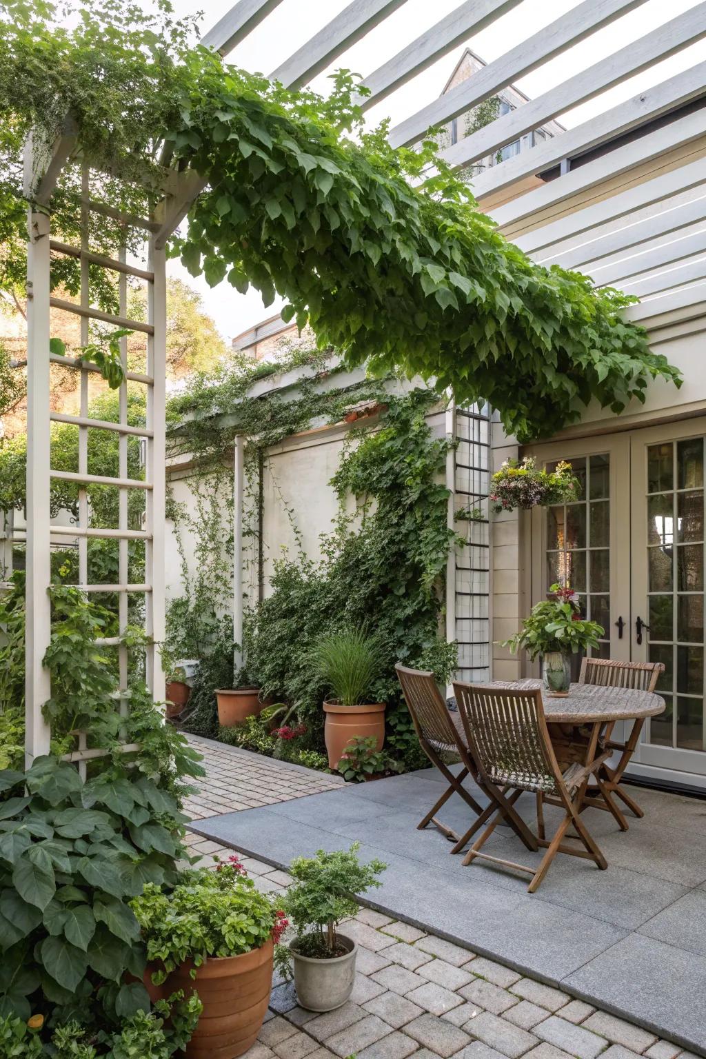 Delight in a personal sanctuary with a latticed trellis.