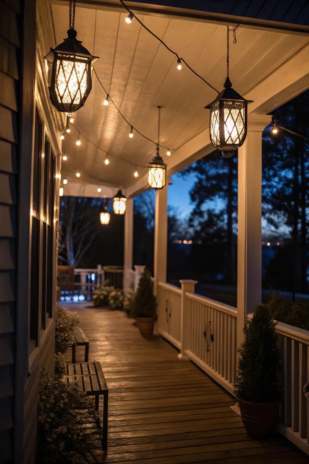 Improve the evening vibe with lantern-style lighting.