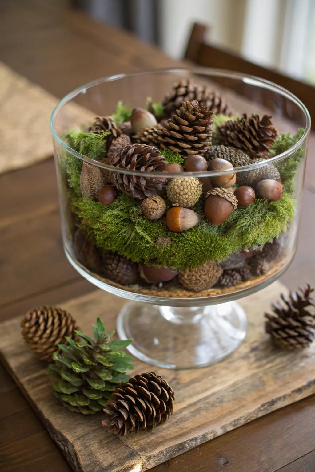 A trifle bowl embodying the forest's essence inside.