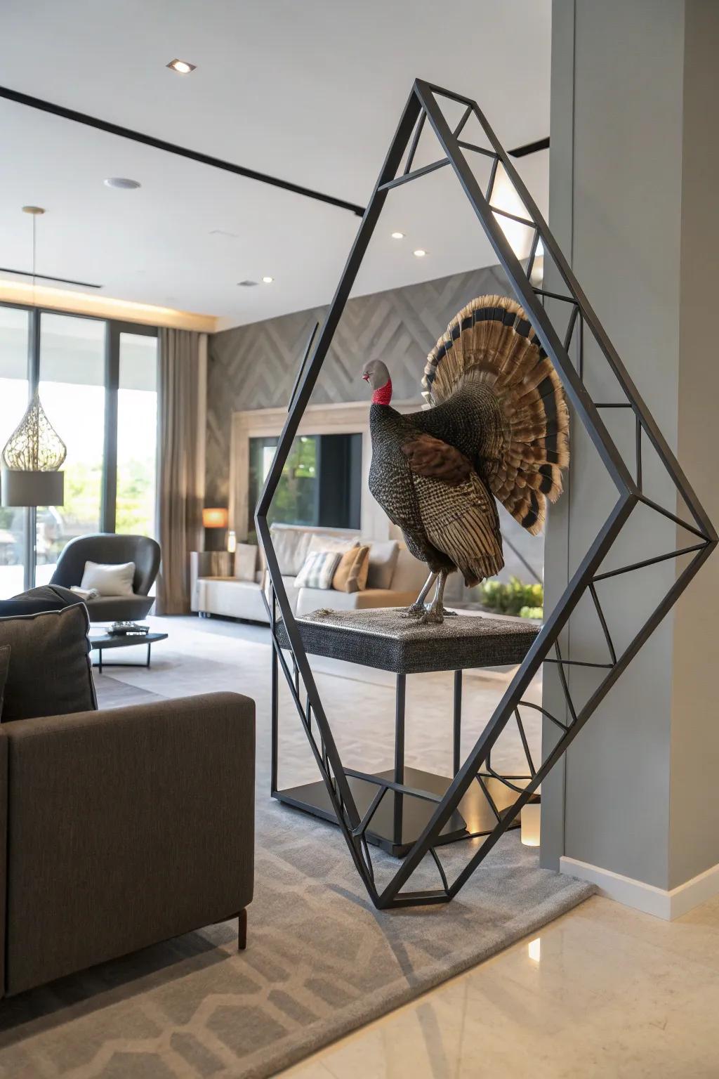 A modern geometric border brings a unique twist to a turkey fan display.