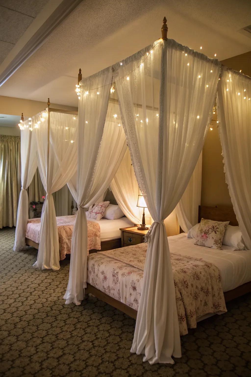 Canopy beds infuse a magical and adventurous element into the space.