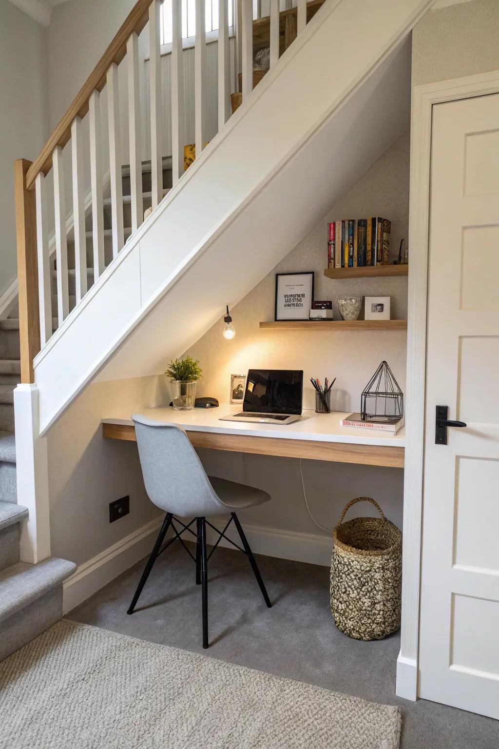 Tuck away a productive zone under the stairs.