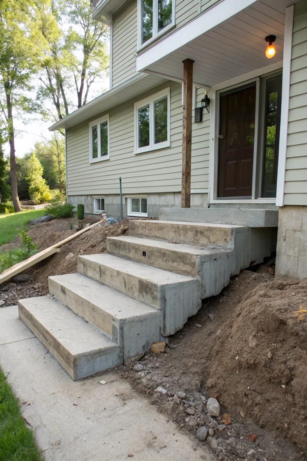 Cement stairs deliver both practicality and visual allure.