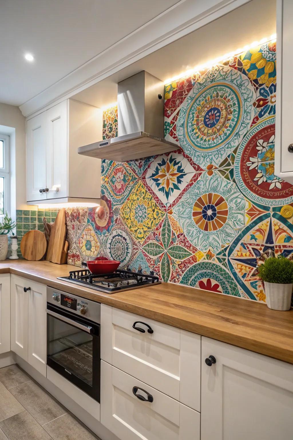 Let intricate mosaic creations serve as the centerpiece within your kitchen.